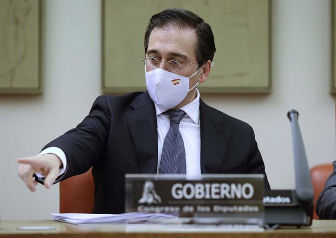 El ministre d'Exteriors, Unió Europea i Cooperació, José Manuel Albares, compareix en la Comissió d'Afers exteriors al Congrés dels Diputats, a 23 de febrer de 2022, a Madrid (Espanya). 