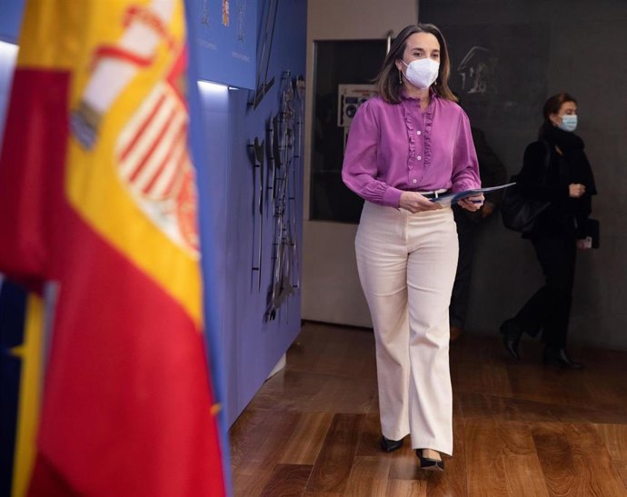 La portavoz del PP en el Congreso, Cuca Gamarra, a su llegada a una comparecencia en el Congreso 