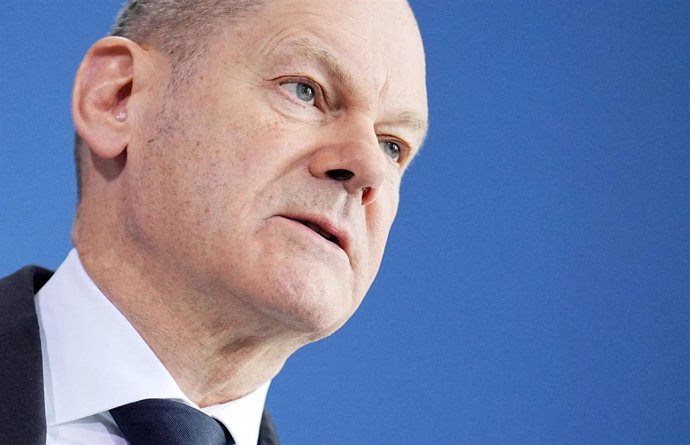 24 February 2022, Berlin: German Chancellor Olaf Scholz speaks during a press conference at the Federal Chancellery. Russian troops have begun their attack on Ukraine. Photo: Michael Kappeler/dpa-Pool/dpa