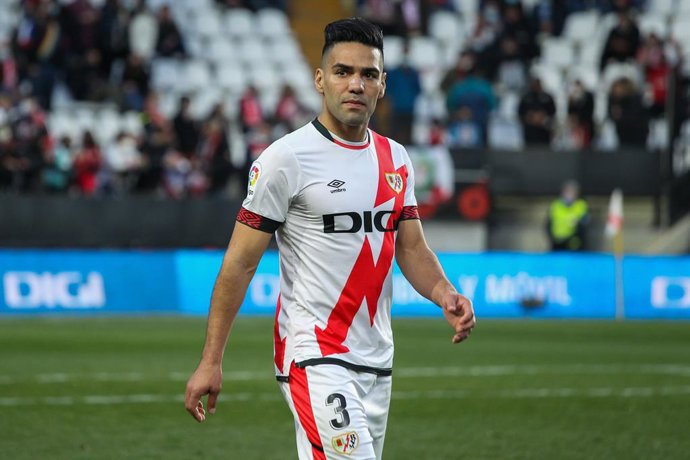 Radamel Falcao of Rayo Vallecano looks on during the Spanish League, La Liga Santander, football match played between Rayo Vallecano and CA Osasuna at Vallecas stadium on February 12, 2022, in Madrid, Spain.