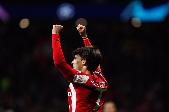 Joao Félix celebra un gol para el Atlético de Madrid ante el Manchester United en la Liga de Campeones.