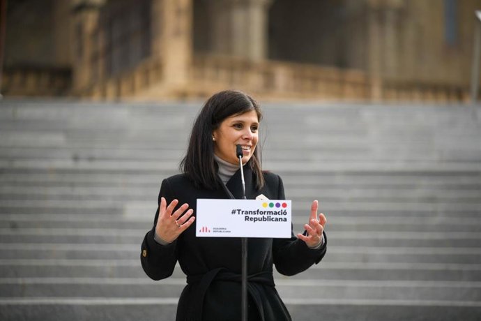 La portavoz de ERC en el Parlament, Marta Vilalta, en su intervención en Manresa (Barcelona) este sábado.
