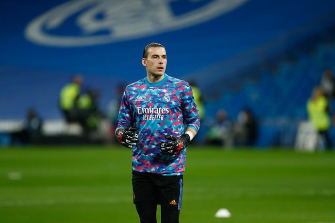 Andriy Lunin of Real Madrid warms up during the Spanish League, La Liga Santander, football match played between Real Madrid and Granada CF at Santiago Bernabeu stadium on February 06, 2022, in Madrid, Spain.