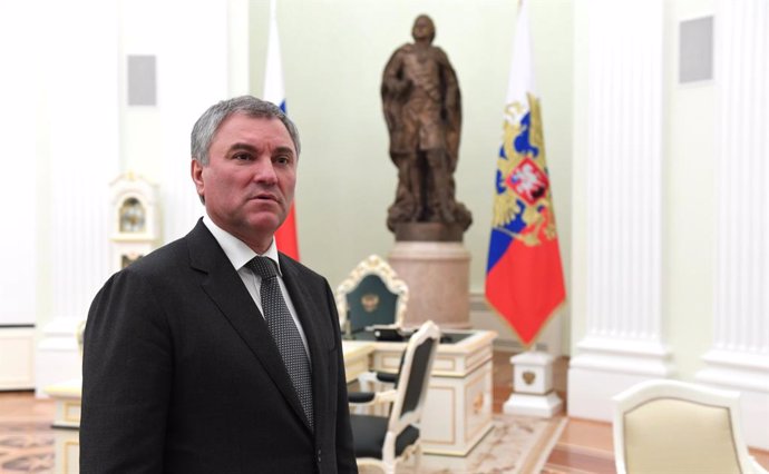 Archivo - HANDOUT - 10 March 2020, Russia, Moscow: Vyacheslav Volodin, Chairman of the State Duma, arrives for a meeting with Russian President Vladimir Putin and Viktor Medvedchuk, co-chairman of the Opposition Platform - For Life Ukrainian political p