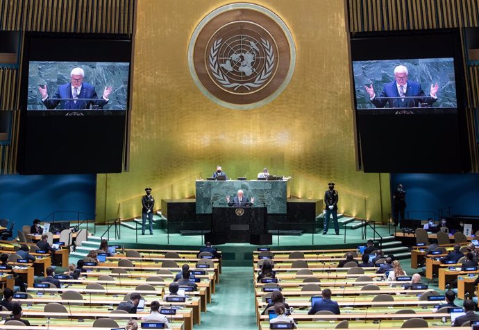 Archivo - 24 September 2021, US, New York: German President Frank-Walter Steinmeier delivers his speech during the debate of the 76th session of the United Nations General Assembly. Photo: Bernd von Jutrczenka/dpa