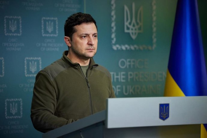 El president d'Ucrana, Volodimir Zelenski, en una declaració institucional.