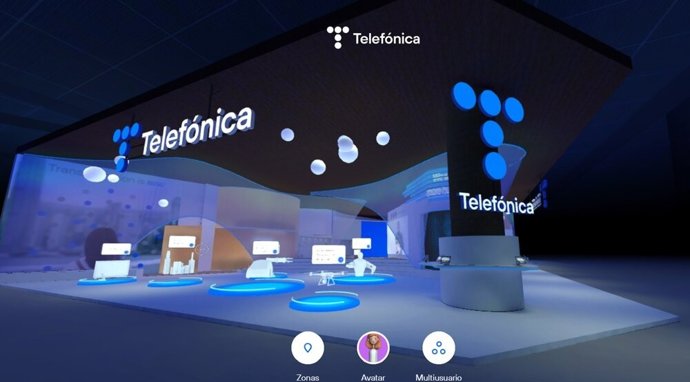 Visualización del stand de Telefónica en el metaverso para el Mobile World Congress.