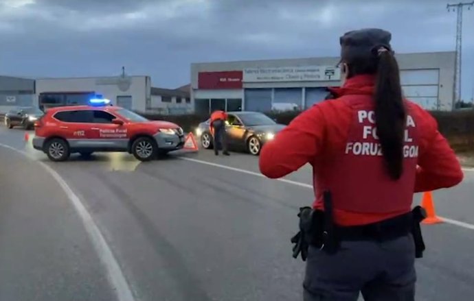 Control de la Policía Foral en la N-121, en Tafalla