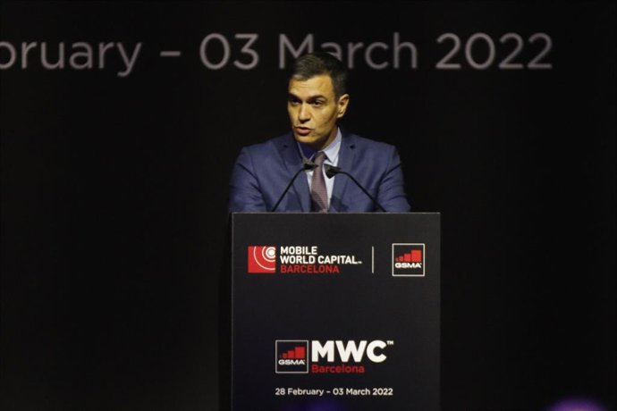 El presidente del Gobierno, Pedro Sánchez, en su discurso de la cena oficial del MWC 2022
