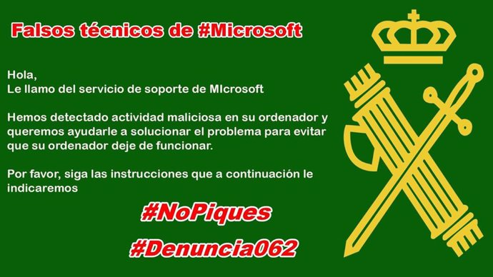 La Guardia Civil en La Rioja alerta de una nueva oleada de llamadas telefónicas de falsos técnicos de 'Microsoft'