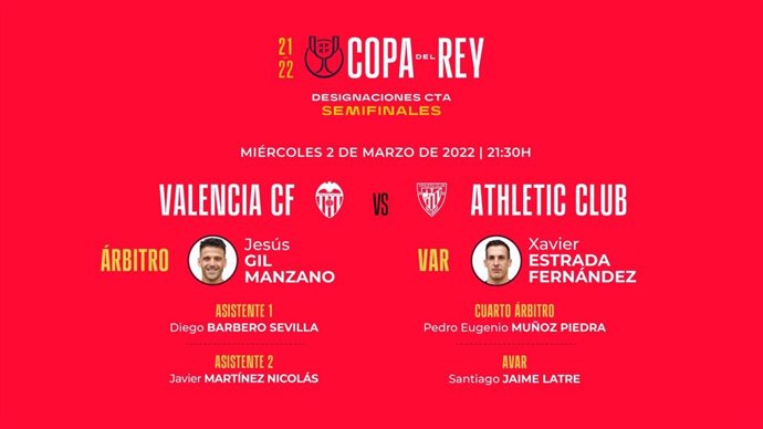 Designación arbitral para el partido de Copa del Rey entre Valencia y Athletic