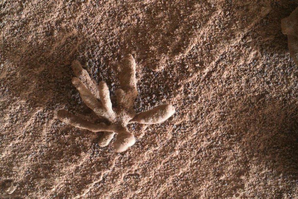 Aspecto de la formación de cristales minerales resistentes a la erosión descubierta en Marte