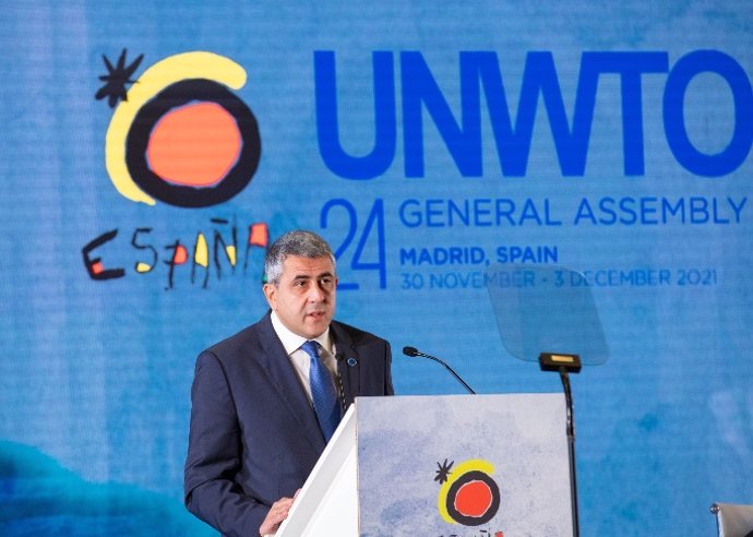 Archivo - Zurab Pololikashvili, secretario general de la OMT, durante la 24 asamblea general del organización en Madrid.