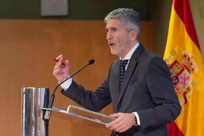 El ministro de Interior, Fernando Grande-Marlaska, durante una rueda de prensa el pasado 21 de febrero