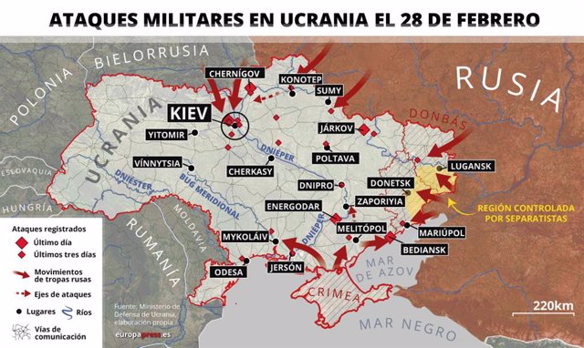 Atacs militars a Ucraïna registrats el 28 de febrer
