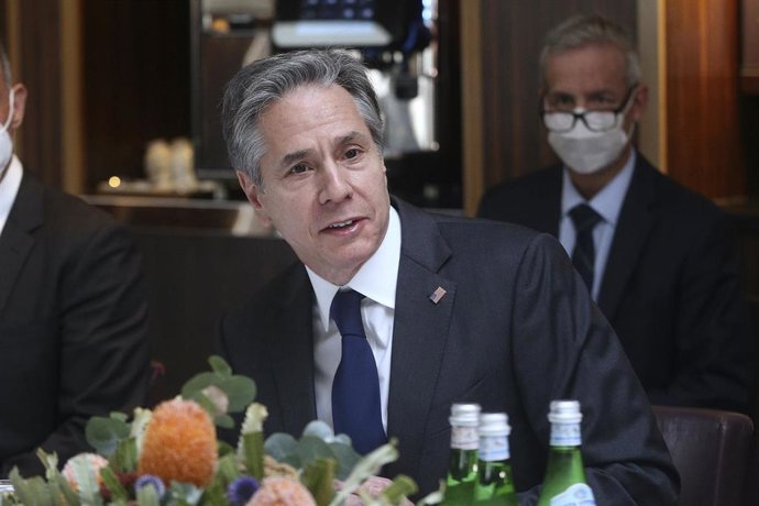 U.S. Secretary of State Antony Blinken speaks before a meeting with Australian Foreign Minister Marise Payne in Melbourne, Friday, February 11, 2022. (APP Image/Pool, Hamish Blair) NO ARCHIVING