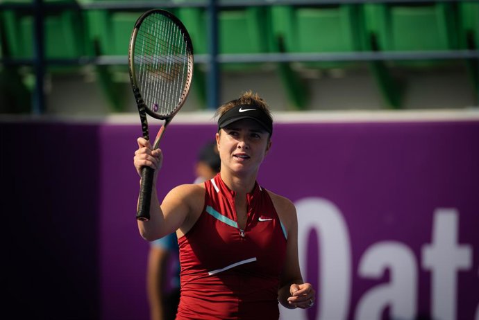 Elina Svitolina of Ukraine in action during the first round of the 2022 Qatar TotalEnergies Open 2022 WTA 1000 tennis tournament