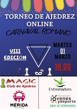 Cartel del Torneo de Ajedrez Online "Carnaval Romano" de Mérida