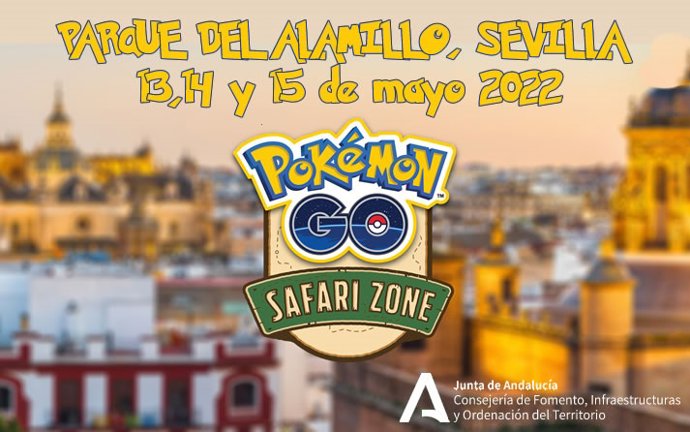 Cartel de la Zona Safari de 'Pokémon Go' en 2022, en el parque del Alamillo