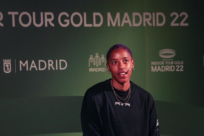 Yulimar Rojas, spanish athlete attends the media during the presentation of the World Athletics Indoor Tour at Conde Duque Cultural Center on March 01, 2022, in Madrid, Spain.