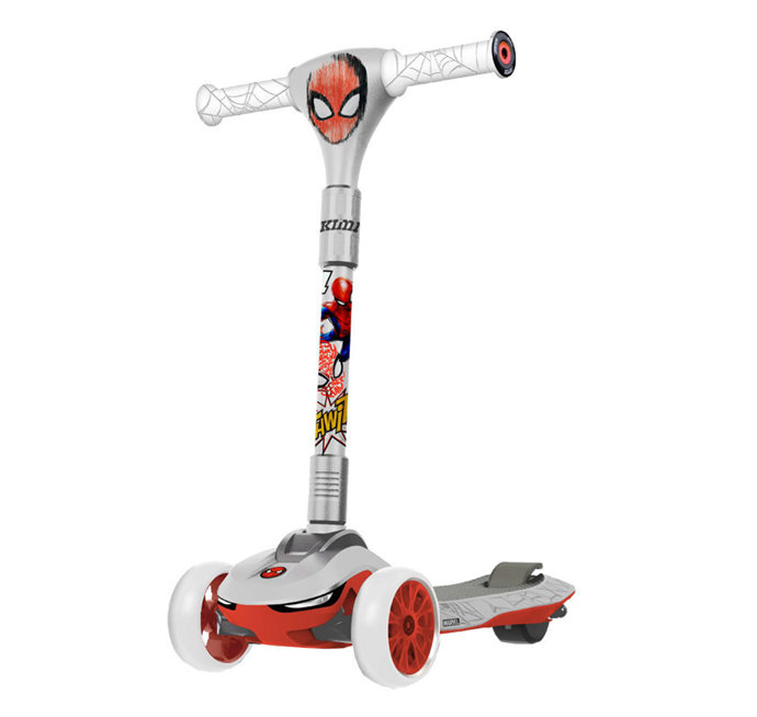 Inokim Kids MARVEL(C) Spiderman(C) tri-wheel e-scooter, coming soon in more exciting Disney(C) characters, designed specifically for kids ages 4-7, full of safety features such as a stable tri-wheel design and rear wheel brake with motor cut-off and APP.
