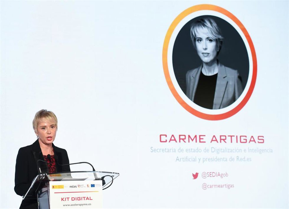 Archivo - La secretaria de estado de Digitalización e Inteligencia Artificial, Carme Artigas, interviene en la presentación del Kit Digital, en Ifema Madrid, a 24 de noviembre de 2021, en Madrid (España). 