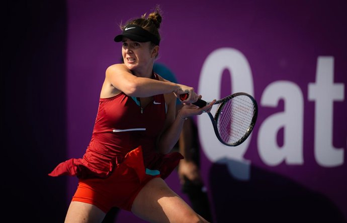 Elina Svitolina of Ukraine in action during the first round of the 2022 Qatar TotalEnergies Open 2022 WTA 1000 tennis tournament