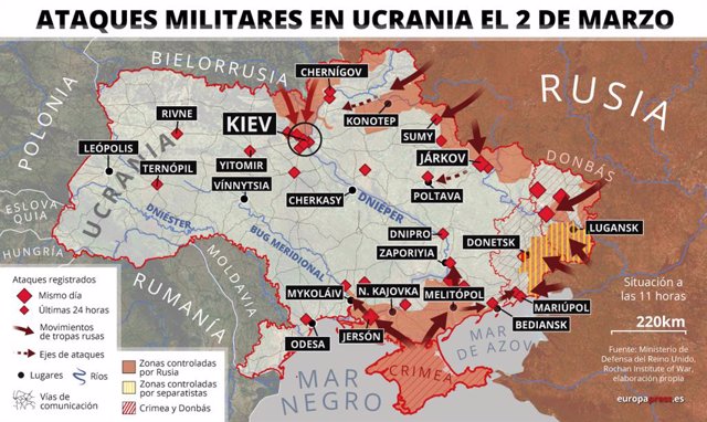Mapa dels atacs militars a Ucraïna