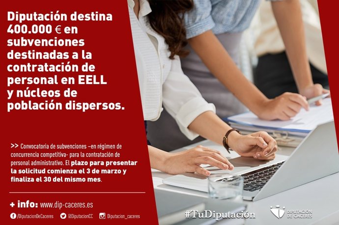 La Diputación de Cáceres destina 400.000 euros para la contratación de personal en núcleos de población dispersos