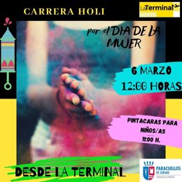 Cartel de la carrera de colores para el Día Internacional de la Mujer en Paracuellos de Jarama