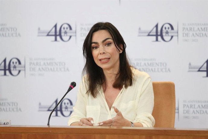 La portavoz de Cs en el Parlamento de Andalucía, Teresa Pardo, este miércoles en rueda de prensa.
