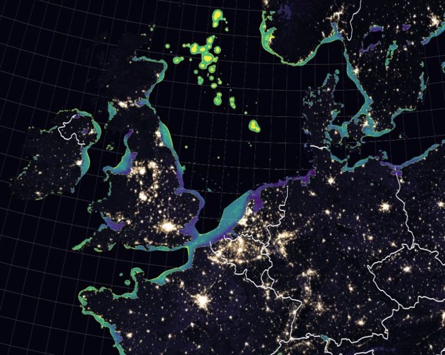 Detalle del atlas de contaminación lumínica submarina