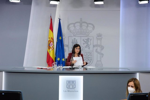 La ministra de Sanidad, Carolina Darias, comparece sobre los asuntos tratados en el Consejo Interterritorial del Sistema Nacional de Salud, en el Complejo de La Moncloa, a 2 de marzo de 2022, en Madrid  (España).