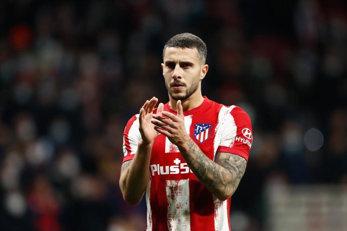 Mario Hermoso of Atletico de Madrid celebrates the victory during the Spanish League, La Liga Santander, football match played between Atletico de Madrid and Getafe CF at Wanda Metropolitano stadium on February 12, 2022, in Madrid, Spain.