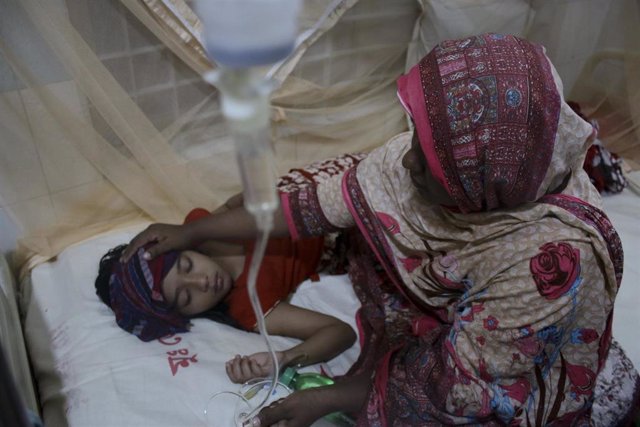 Archivo - 08 August 2019, Bangladesh, Dhaka: A woman looks after child who receives treatment for dengue fever at a hospital in Dhaka. At least 2,326 dengue patients got admitted in hospitals across the country since 07 August, taking the total to almost 