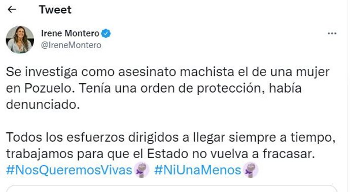 Tuit de Irene Montero.