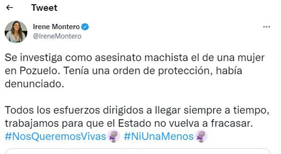 Tuit de Irene Montero.