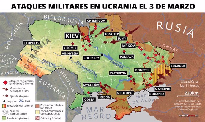 Mapa amb atacs militars a Ucrana