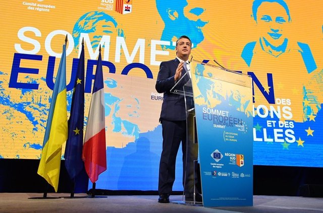 El presidente del Comité Europeo de las Regiones, ?Apostolos Tzitzikostas, interviene en la 9ª Cumbre Europea de Regiones y Ciudades, a 3 de marzo de 2022, en Marsella (Francia).