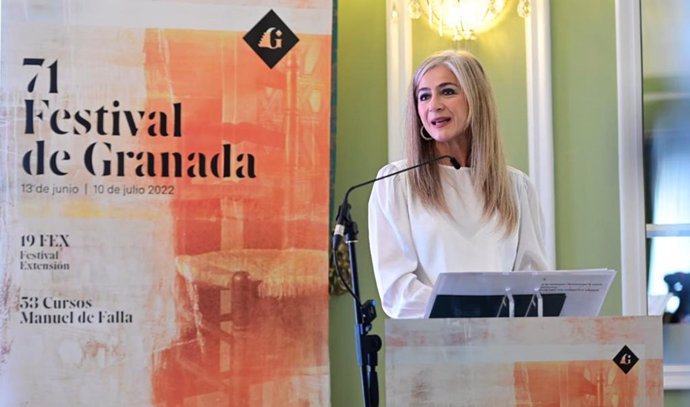 La consejera de Cultura y Patrimonio Histórico, Patricia del Pozo, en la presentación de la 71 edición del Festival de Música y Danza de Granada.
