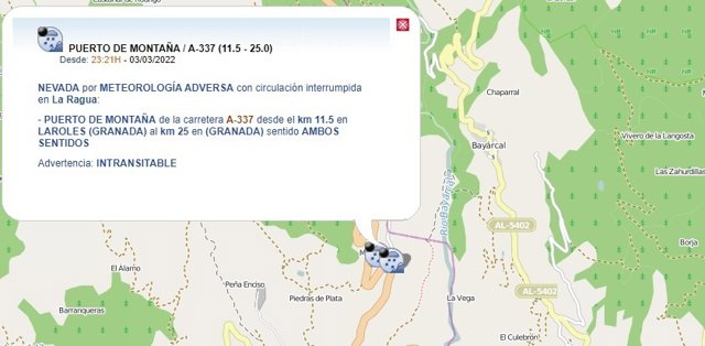 Aviso naranja en la provincia de Granada por nieve.