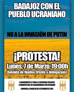 Cartel de la protesta en Badajoz en solidaridad con Ucrania
