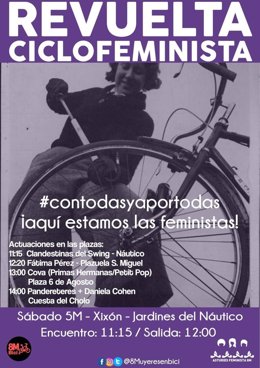 Cartel de la 'Revuelta Ciclofeminista', organizada por '8mujeresenbici en Gijón, en el marco de los actos por el Día Internacional de la Mujer