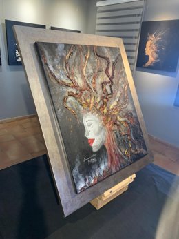 Cuadro de Mer Moraga elaborado con cenizas del volcán de Cumbre Vieja en La Palma