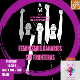 Cartel de la Red Feminista de Gran Canaria para asistir a la manifestación del 8M