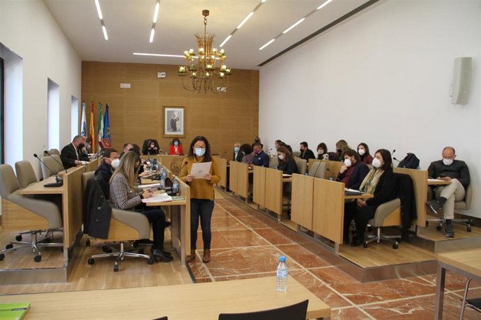 Lectura de la Declaración Institucional de apoyo a Ucrania en el pleno de la Diputación de Huelva.