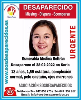 Información de búsqueda de una menor que se encuentra desaparecida en Soria desde el pasado 28 de febrero.