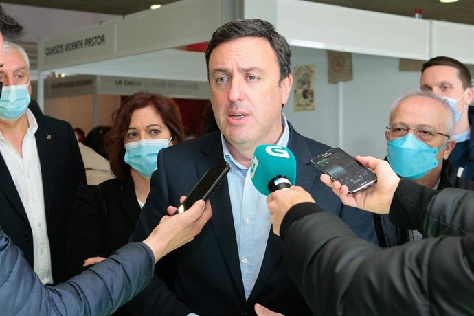 El secretario xeral del PSdeG, Valentín González Formoso, hace declaraciones a los medios en Arzúa (A Coruña)