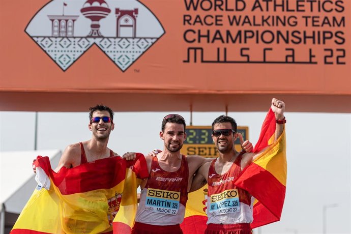 Álvaro Martín, Miguel Ángel López y Marc Tur, oro por equipos en los 35km del Campeonato del Mundo de marcha por selecciones celebrado el 4 y 5 de marzo de 2022 en Mascate (Omán)