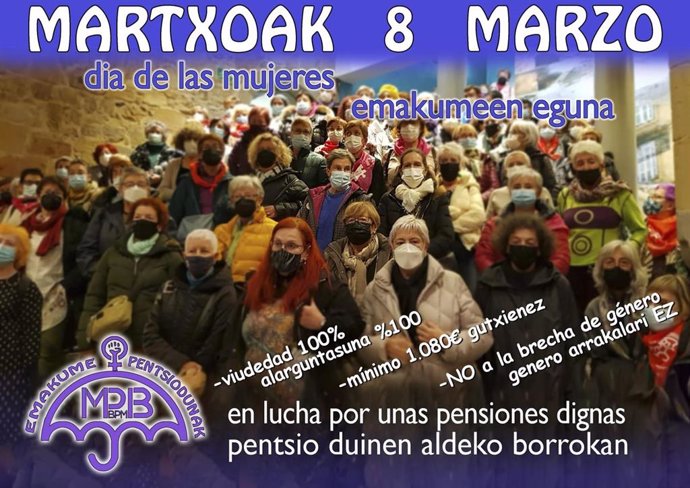 Cartel del Movimiento de Pensionistas de Bizkaia para el 8 de Marzo.